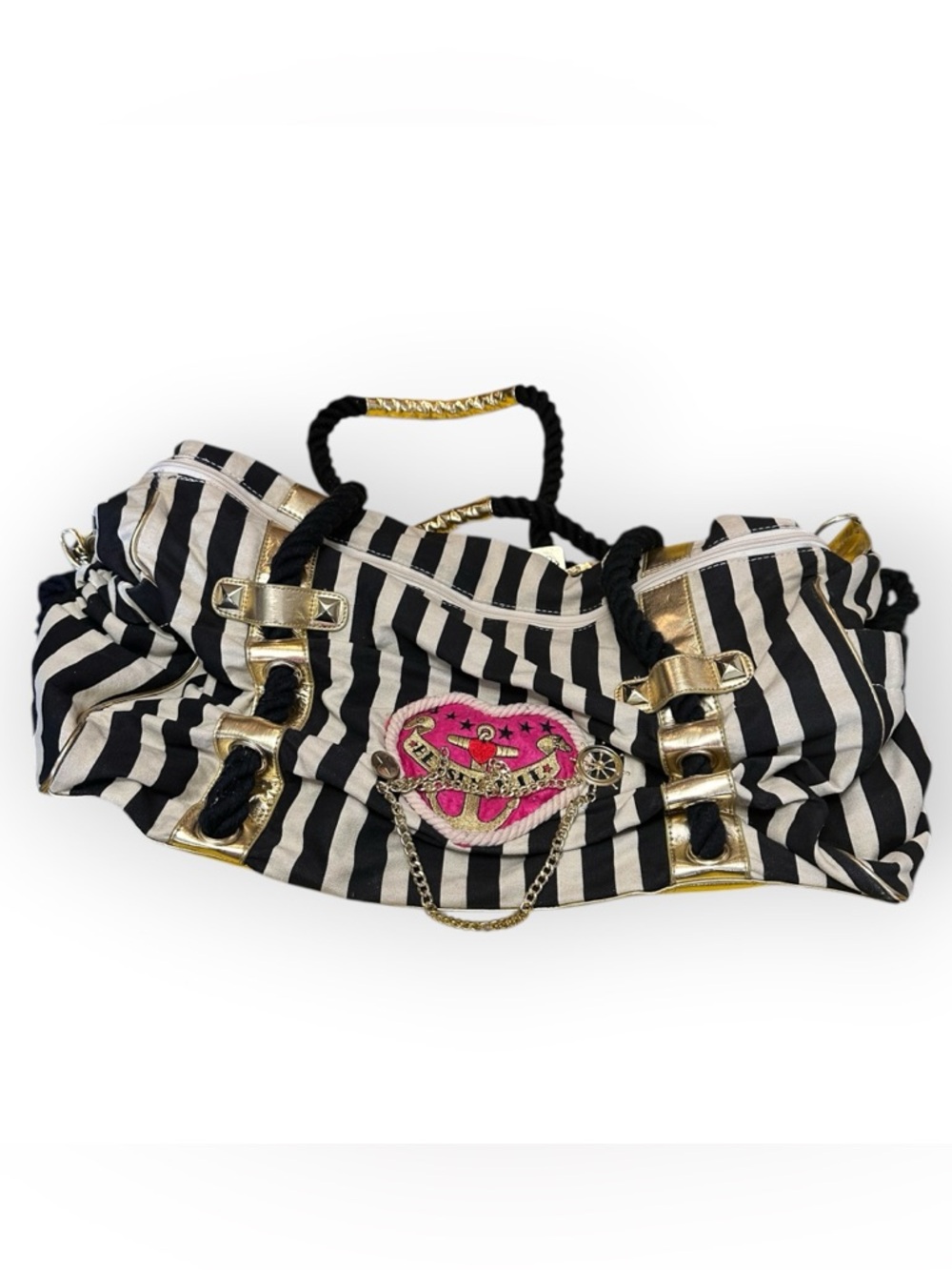 Vintage Women’s Betsey Johnson Betseyville Striped Duffel Weekender Bag